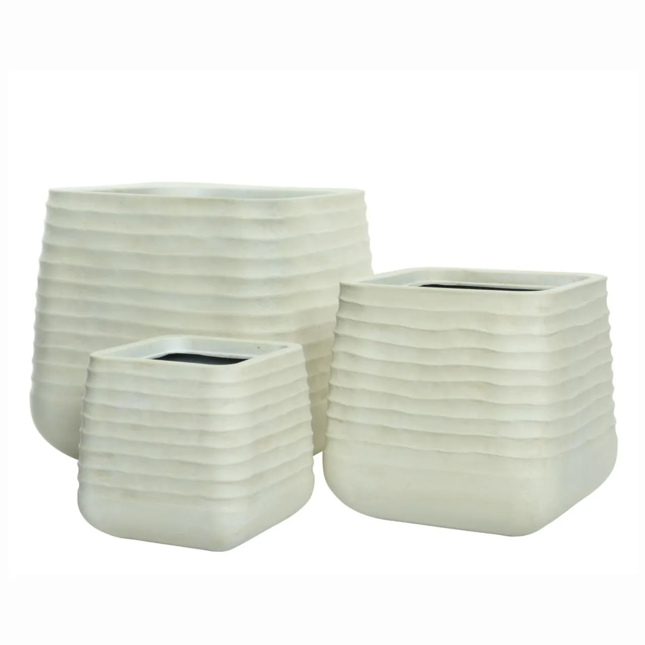 Déco Extérieur Et Cache-Pot|Déco Extérieur Et Cache-Pot|EMINZA Lot de 3 cache-pots d'extérieur carrés (H49-37-27 cm) Jamie Blanc