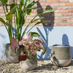 Déco Extérieur Et Cache-Pot|Déco Extérieur Et Cache-Pot|EMINZA Lot de 3 cache-pots d'extérieur ronds (H49-37-27 cm) Jamie Gris et Beige