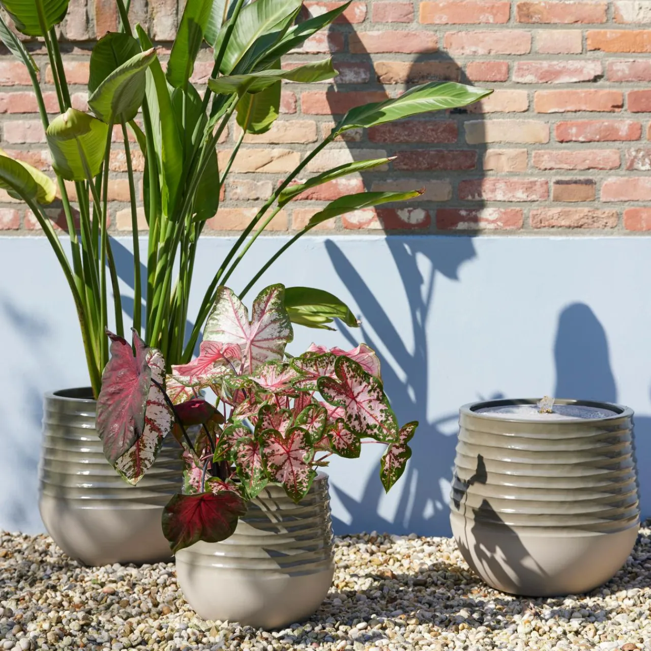 Déco Extérieur Et Cache-Pot|Déco Extérieur Et Cache-Pot|EMINZA Lot de 3 cache-pots d'extérieur ronds (H49-37-27 cm) Jamie Gris et Beige