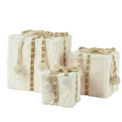 Déco Et Objet De Noël|KAEMINGK Lot de 3 cadeaux (H21 cm) Fourrure douceur Blanc laine