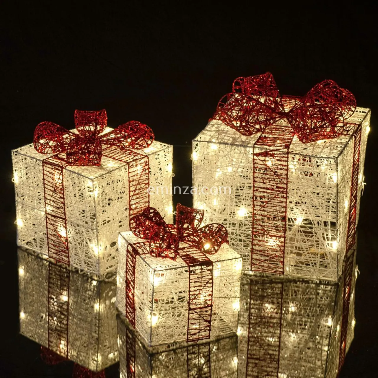 Déco Et Objet De Noël|Déco Et Objet Lumineux|EMINZA Lot de 3 cadeaux lumineux 65 LED (H25 cm) Santa blanc et Blanc chaud