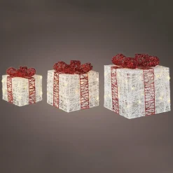 Déco Et Objet De Noël|Déco Et Objet Lumineux|EMINZA Lot de 3 cadeaux lumineux 65 LED (H25 cm) Santa blanc et Blanc chaud