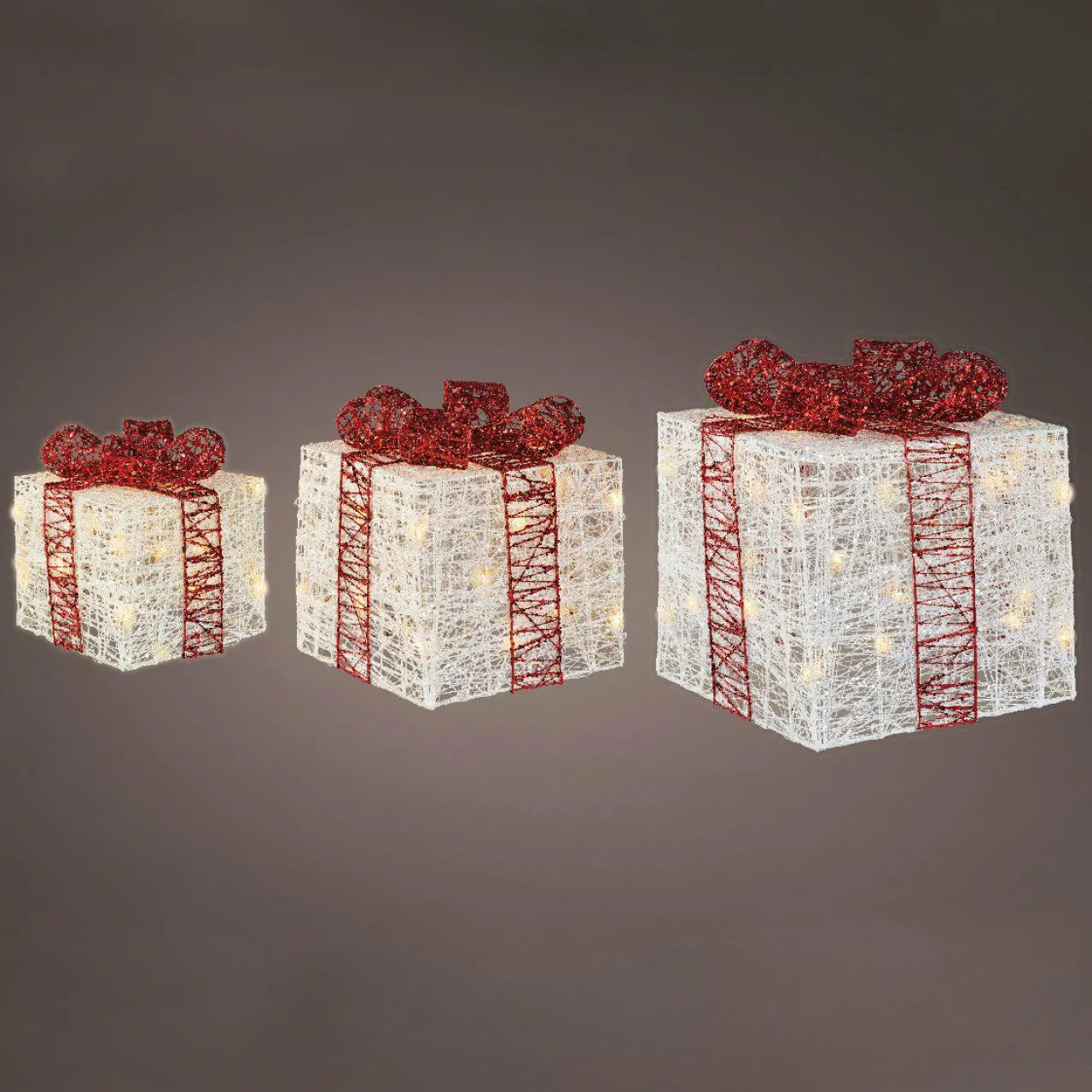 Déco Et Objet De Noël|Déco Et Objet Lumineux|EMINZA Lot de 3 cadeaux lumineux 65 LED (H25 cm) Santa blanc et Blanc chaud