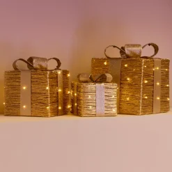 Déco Et Objet De Noël|Déco Et Objet Lumineux|EMINZA Lot de 3 cadeaux lumineux à piles 30 LED (H30 cm) Westfield et Blanc chaud Or