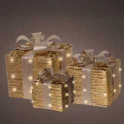 Déco Et Objet De Noël|Déco Et Objet Lumineux|EMINZA Lot de 3 cadeaux lumineux à piles 30 LED (H30 cm) Westfield et Blanc chaud Or