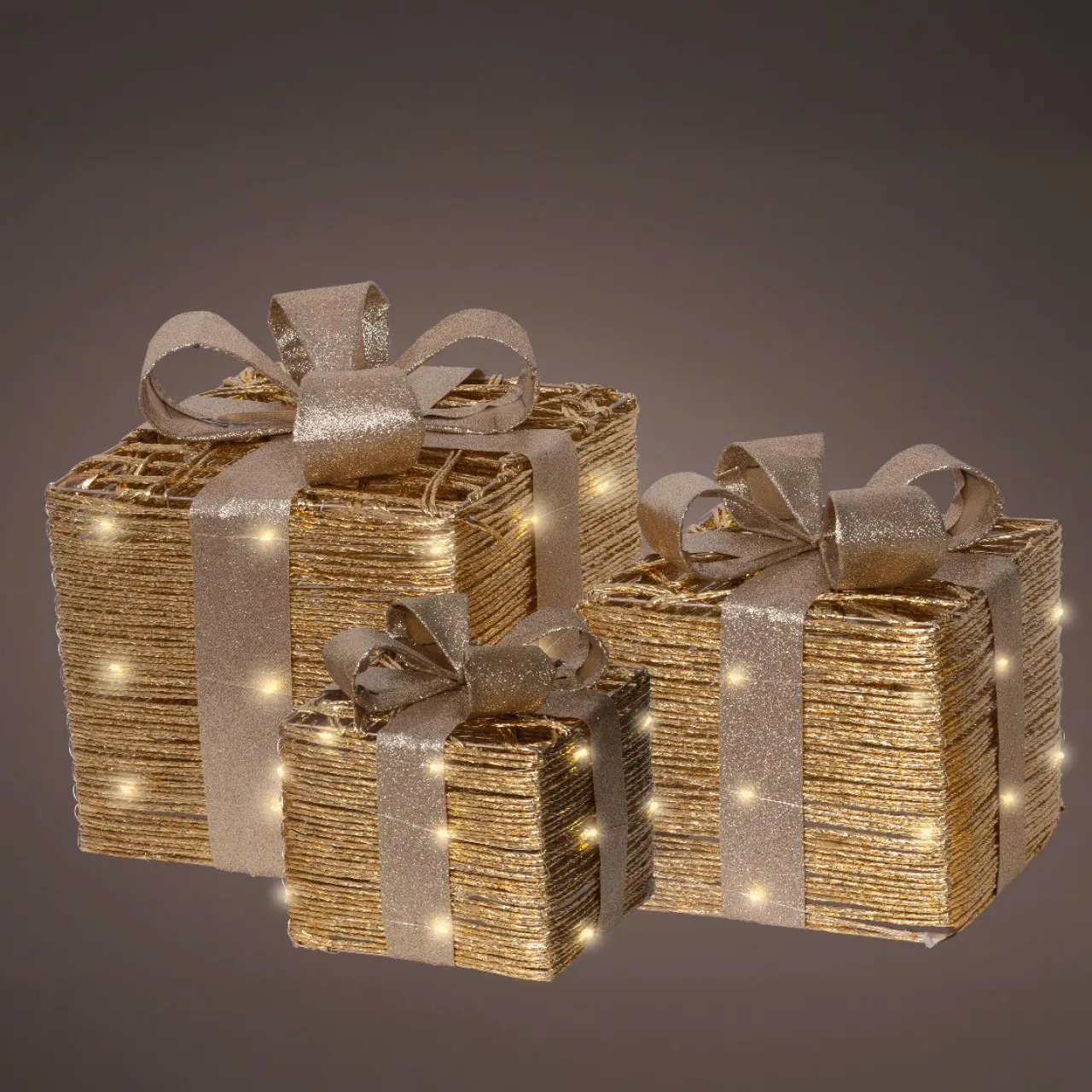 Déco Et Objet De Noël|Déco Et Objet Lumineux|EMINZA Lot de 3 cadeaux lumineux à piles 30 LED (H30 cm) Westfield et Blanc chaud Or