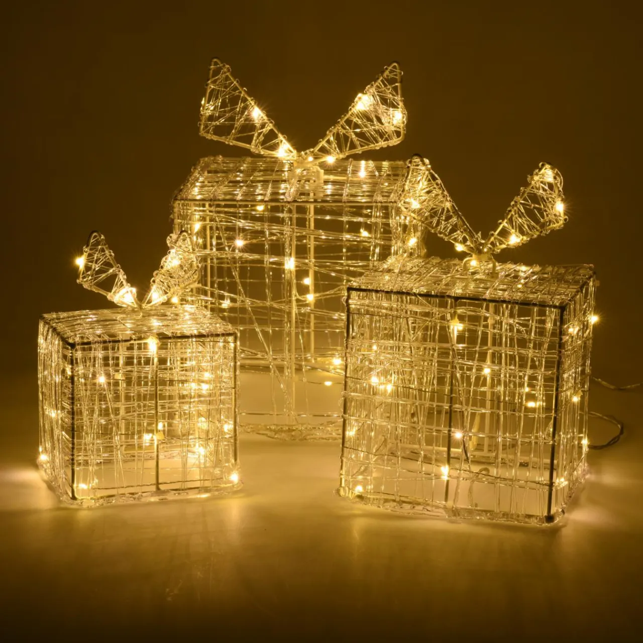 Déco Et Objet Lumineux|KOOPMAN Lot de 3 cadeaux lumineux 90 LED (H20 cm) Santa Blanc chaud