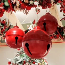 Personnage, Objet Grand Format|KAEMINGK Lot de 3 Cloches Géantes en métal à suspendre (D52-42-31 cm) Grisons Rouge