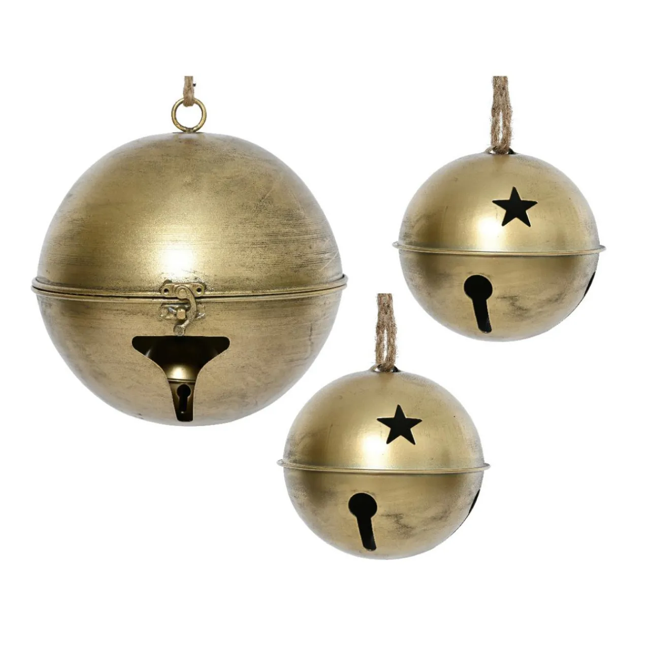 Déco Et Objet De Noël|Décoration De Sapin|KAEMINGK Lot de 3 Cloches métal à suspendre (D24-20-14 cm) Grisons Or
