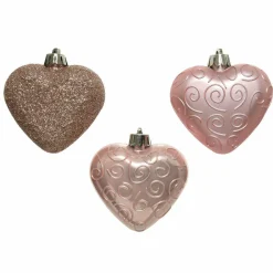 Décoration De Sapin|KAEMINGK Lot de 6 coeurs de Noël à suspendre (H6 cm) Alpine Rose poudré