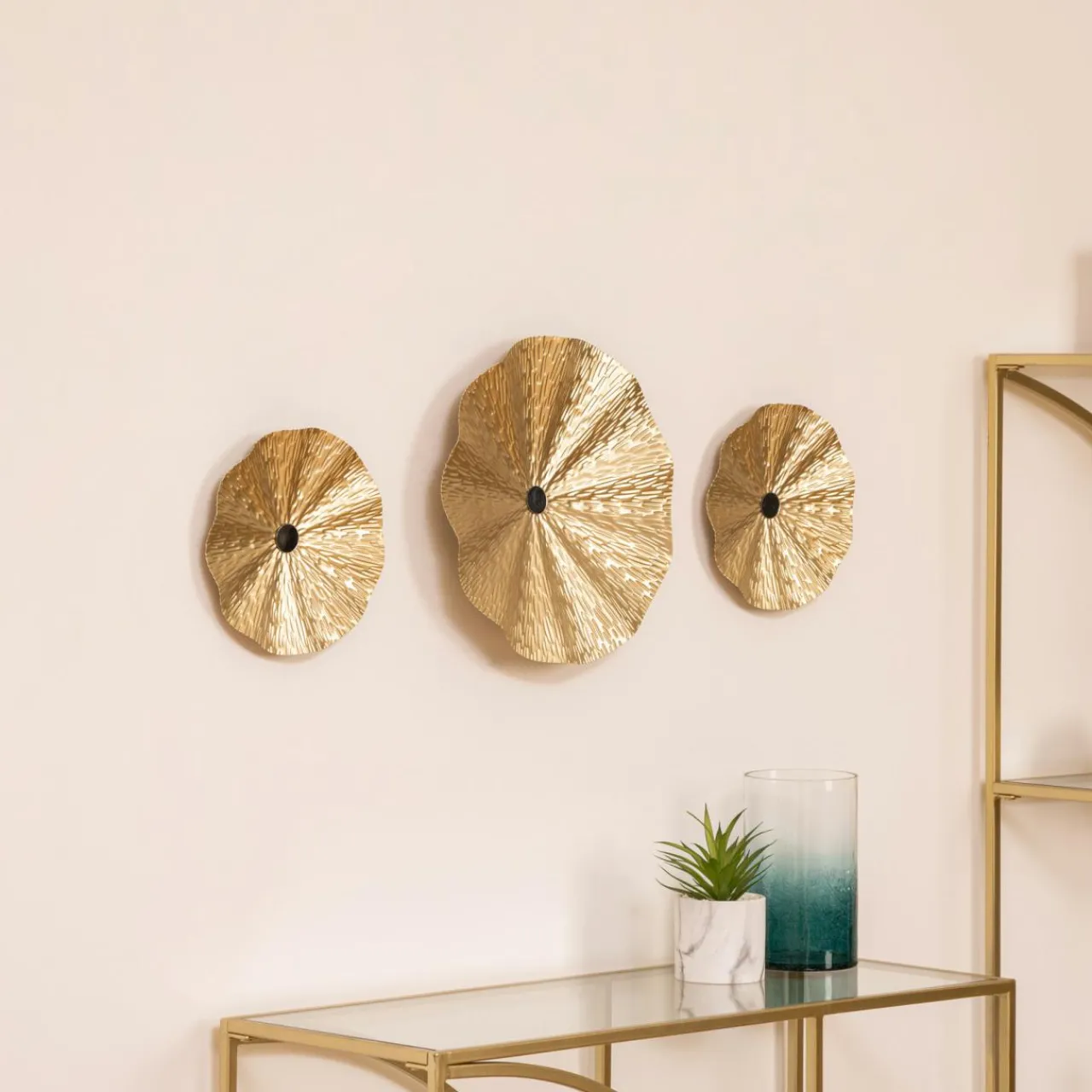 Toile, Cadre, Déco Murale|Atmosphera, cru017dateur d'intu017drieur Lot de 3 décos murales métal (D33,5 cm) Leslie Or