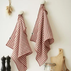 Accessoire Cuisine|EMINZA Lot de 2 essuie-main gaze de coton (50 x 70 cm) Gaïa vichy Terracotta