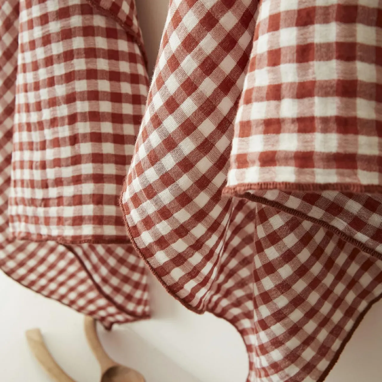 Accessoire Cuisine|EMINZA Lot de 2 essuie-main gaze de coton (50 x 70 cm) Gaïa vichy Terracotta