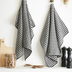 Accessoire Cuisine|EMINZA Lot de 2 essuie-main gaze de coton (50 x 70 cm) Gaïa vichy e Noir
