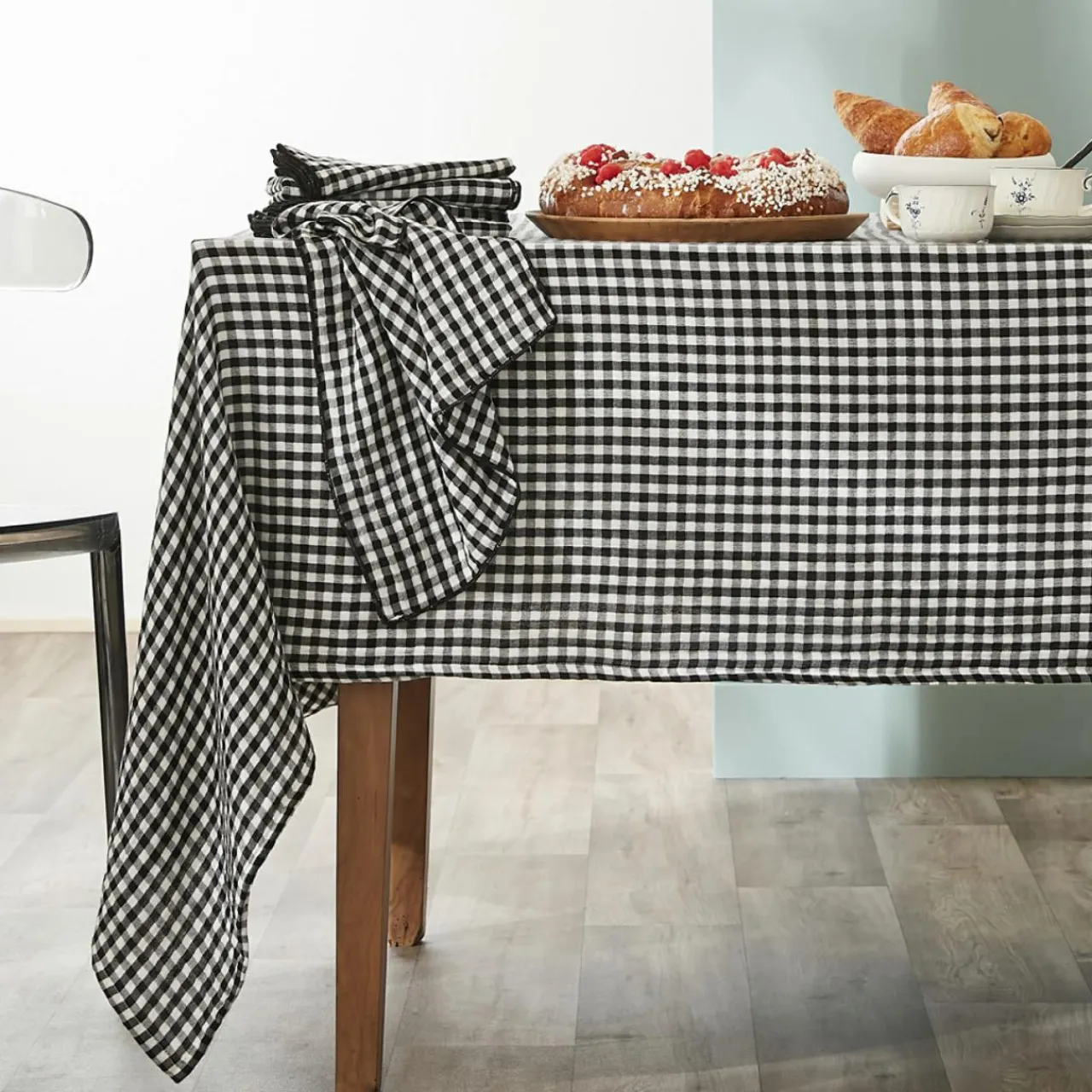 Accessoire Cuisine|EMINZA Lot de 2 essuie-main gaze de coton (50 x 70 cm) Gaïa vichy e Noir