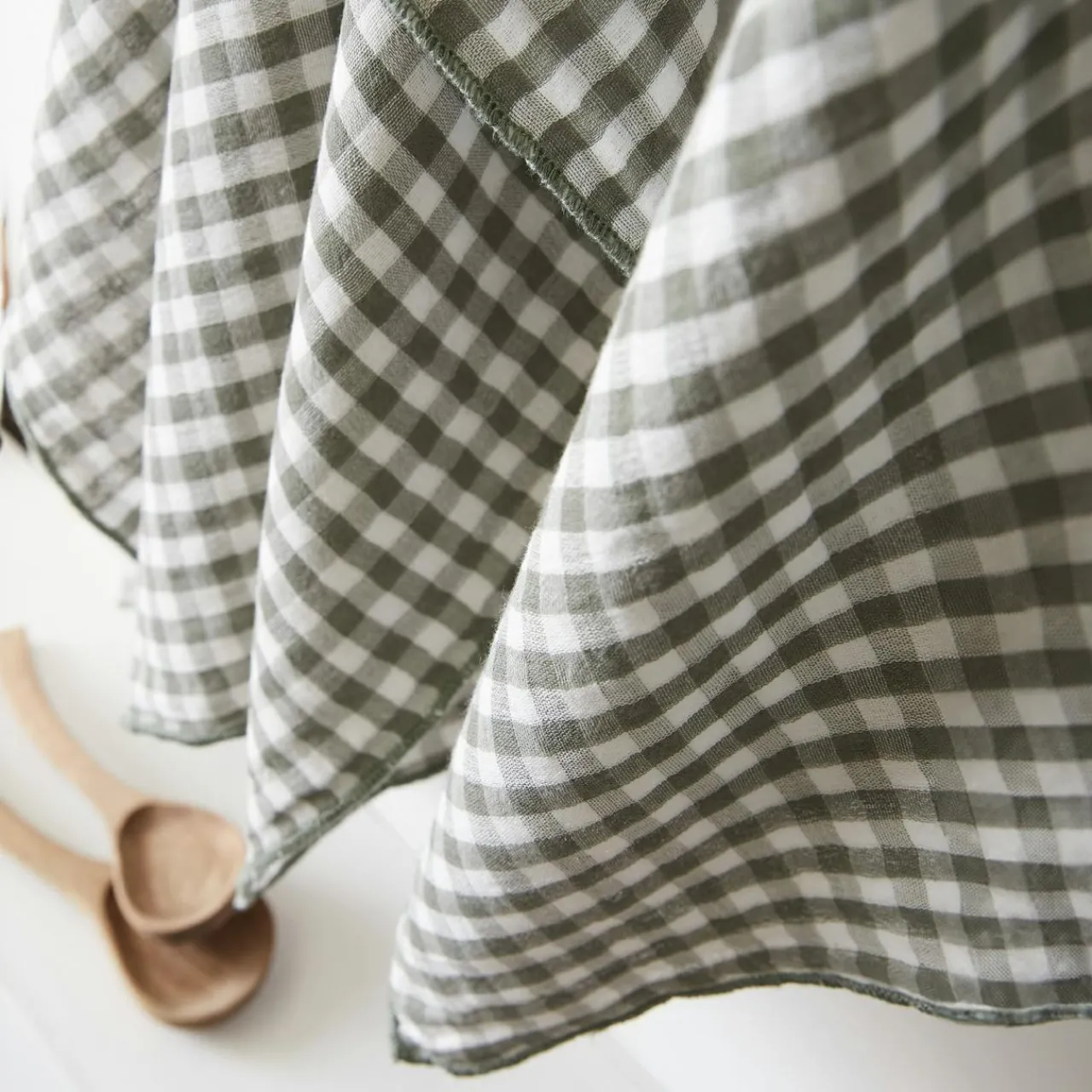 Accessoire Cuisine|EMINZA Lot de 2 essuie-main gaze de coton (50 x 70 cm) Gaïa vichy Vert romarin