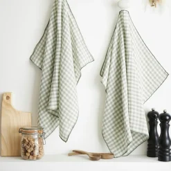 Accessoire Cuisine|EMINZA Lot de 2 essuie-main gaze de coton (50 x 70 cm) Gaïa vichy Vert Eucalyptus