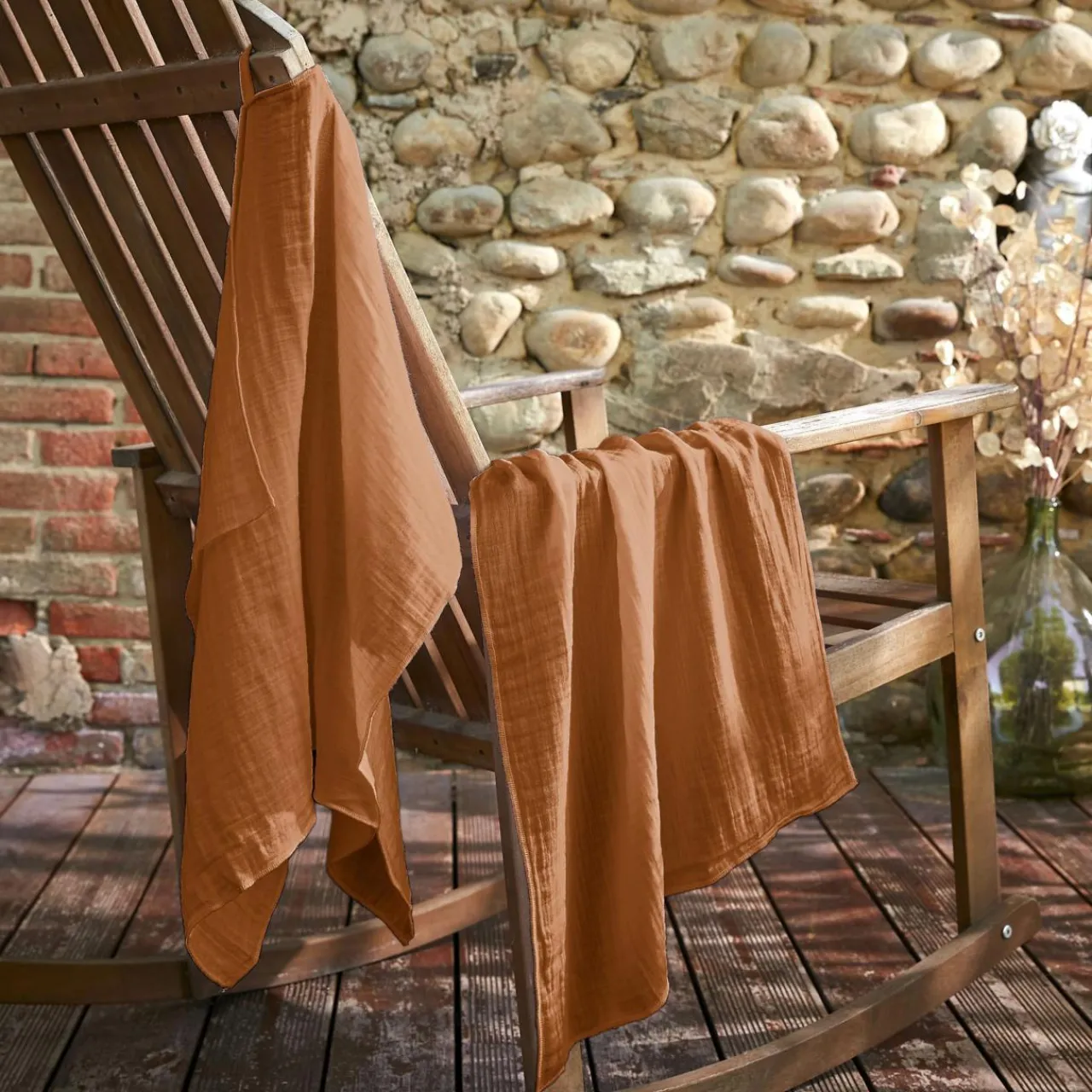 Accessoire Cuisine|EMINZA Lot de 2 essuie-mains gaze de coton (50 x 70 cm) Gaïa Abricot