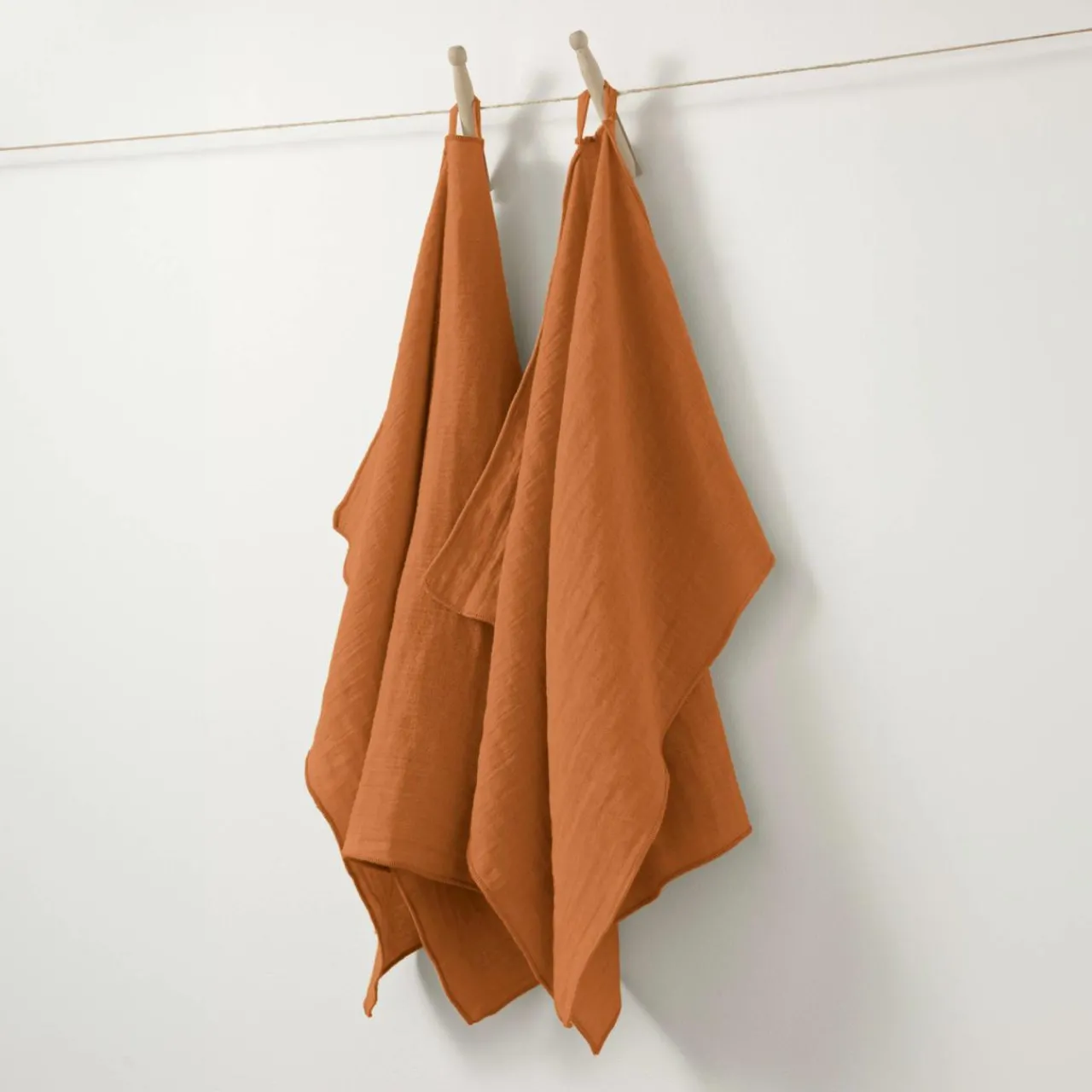 Accessoire Cuisine|EMINZA Lot de 2 essuie-mains gaze de coton (50 x 70 cm) Gaïa Abricot