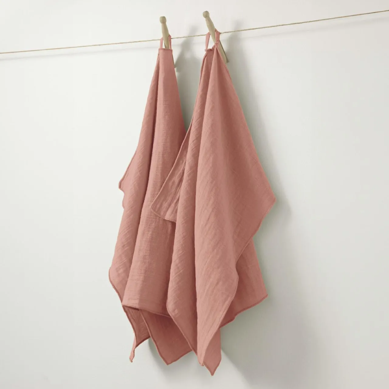 Accessoire Cuisine|EMINZA Lot de 2 essuie-mains gaze de coton (70 cm) Gaïa Rose Pêche