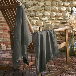 Accessoire Cuisine|EMINZA Lot de 2 essuie-mains gaze de coton (70 cm) Gaïa Gris granit Gris foncé