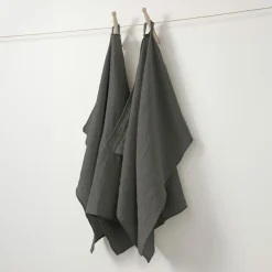 Accessoire Cuisine|EMINZA Lot de 2 essuie-mains gaze de coton (70 cm) Gaïa Gris granit Gris foncé