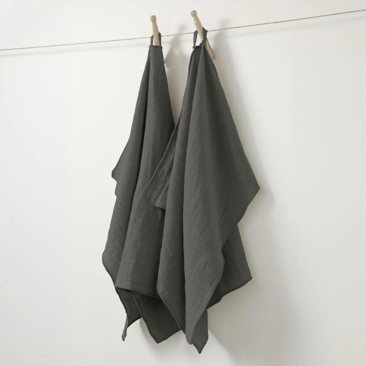 Accessoire Cuisine|EMINZA Lot de 2 essuie-mains gaze de coton (70 cm) Gaïa Gris granit Gris foncé