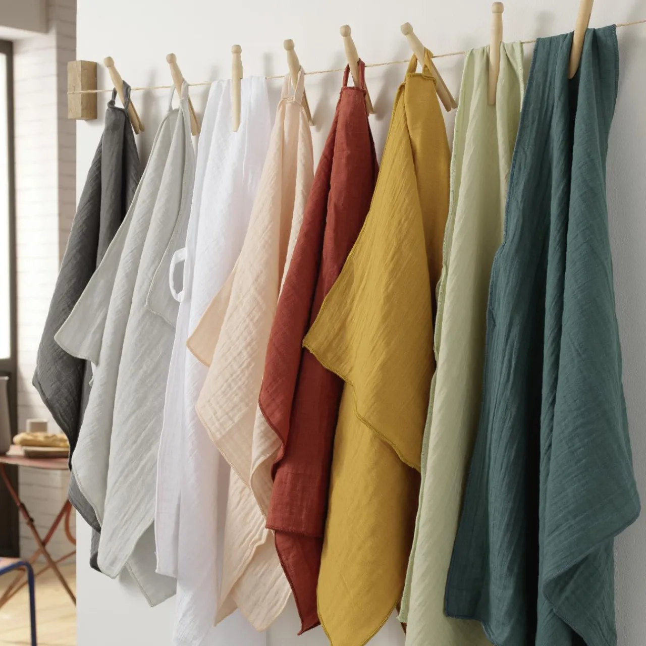 Accessoire Cuisine|EMINZA Lot de 2 essuie-mains gaze de coton (70 cm) Gaïa Vert tilleul