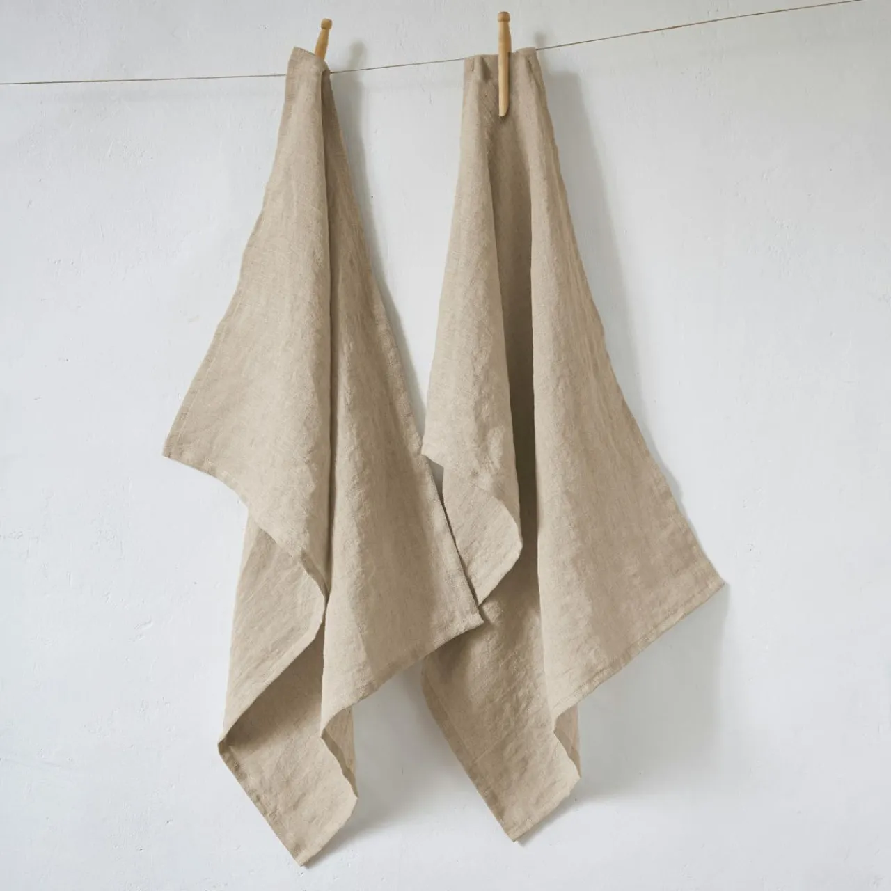 Accessoire Cuisine|EMINZA Lot de 2 essuie-mains lin lavé (50 x 70 cm) Louise Beige