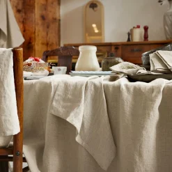 Accessoire Cuisine|EMINZA Lot de 2 essuie-mains lin lavé (50 x 70 cm) Louise Beige