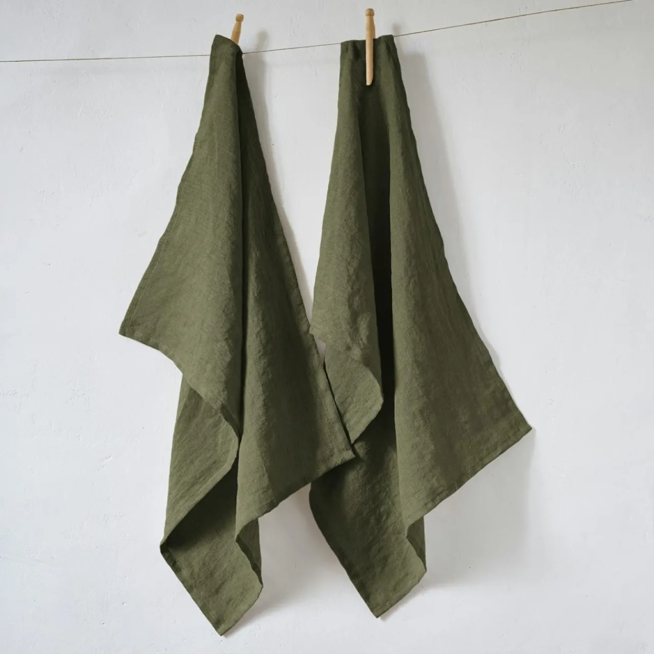 Accessoire Cuisine|EMINZA Lot de 2 essuie-mains lin lavé (50 x 70 cm) Louise Vert romarin