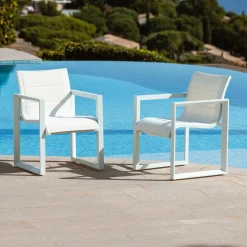 Chaise De Jardin|MOBELLIA Lot de 2 fauteuils de jardin en aluminium Elba Blanc