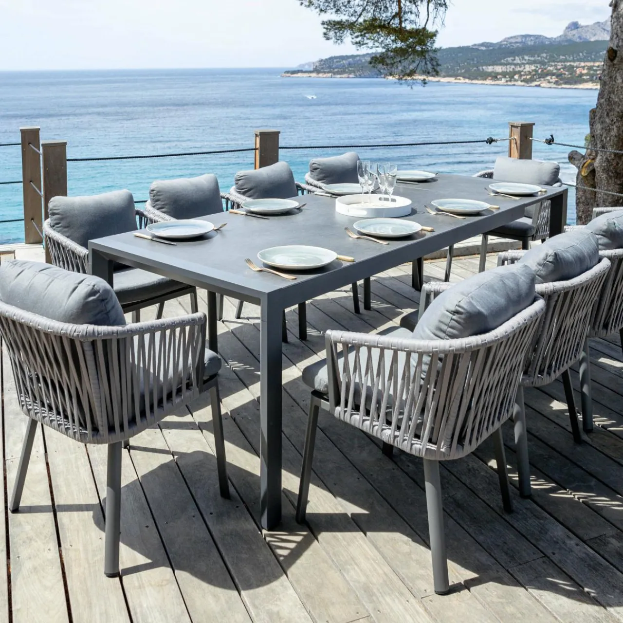Chaise De Jardin|MOBELLIA Lot de 2 fauteuils de jardin en aluminium Amalfi Gris Anthracite