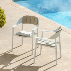 Chaise De Jardin|MOBELLIA Lot de 2 fauteuils de jardin aluminium Monte Carlo Blanc
