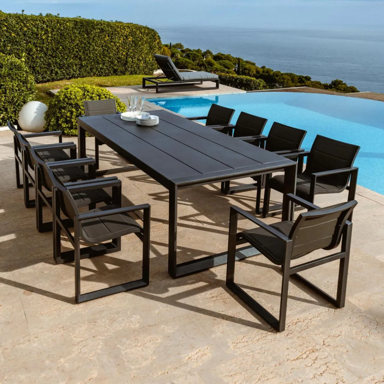 Chaise De Jardin|MOBELLIA Lot de 2 fauteuils de jardin en aluminium Elba Gris Anthracite
