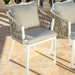 Chaise De Jardin|MOBELLIA Lot de 2 fauteuils de jardin en aluminium Amalfi et taupe Blanc