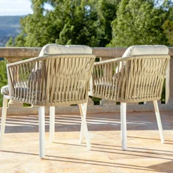 Chaise De Jardin|MOBELLIA Lot de 2 fauteuils de jardin en aluminium Amalfi et taupe Blanc