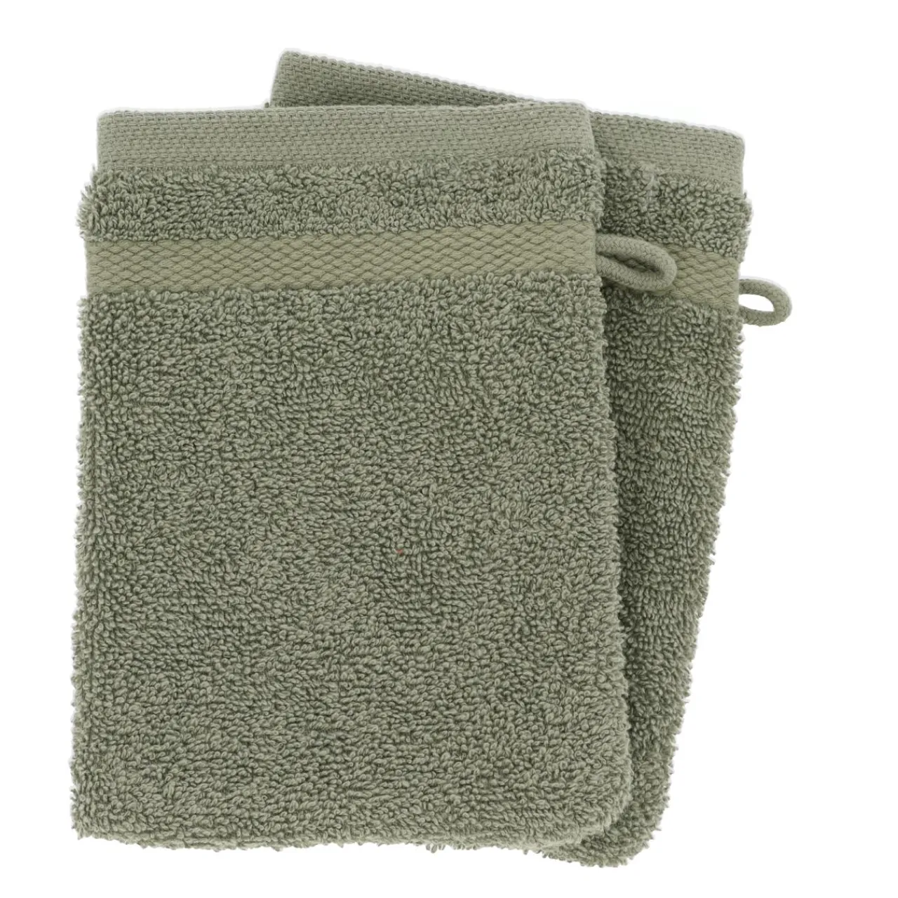 Linge De Bain|Gant De Toilette|TENDANCE Lot de 2 gants de toilette coton (15 x 21 cm) Timeless Vert kaki