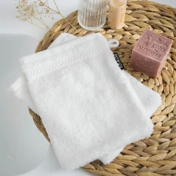 Linge De Bain|Gant De Toilette|EMINZA Lot de 2 gants de toilette coton bio (15 x 21 cm) Méline chantilly Blanc