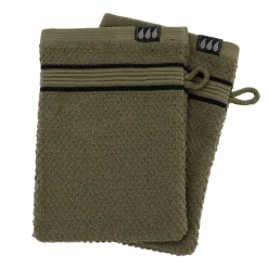 Linge De Bain|Gant De Toilette|TENDANCE Lot de 2 gants de toilette coton (15 x 21 cm) Black Line Joia / noir Vert kaki