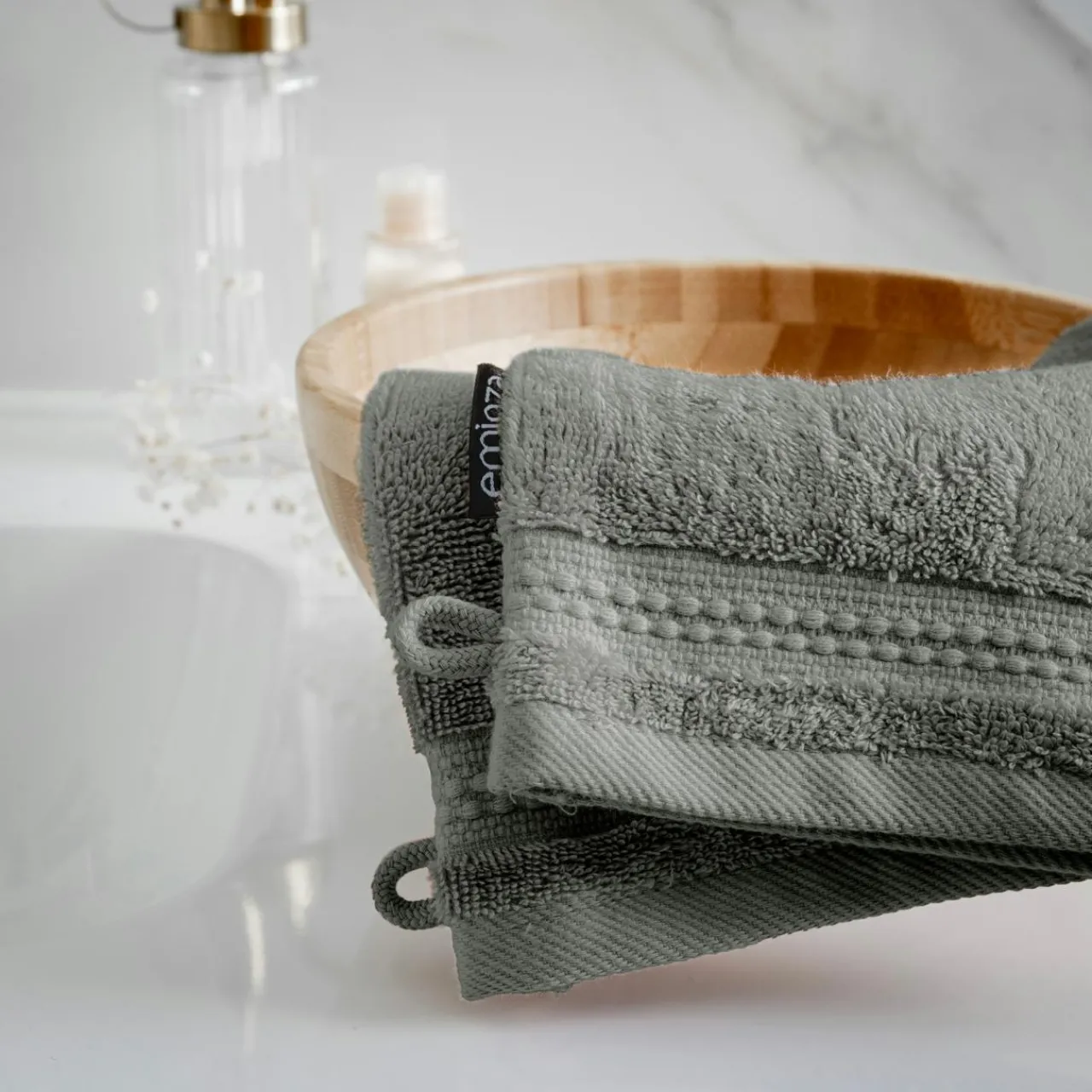 Linge De Bain|Gant De Toilette|EMINZA Lot de 2 gants de toilette coton bio (15 x 21 cm) Méline Vert romarin