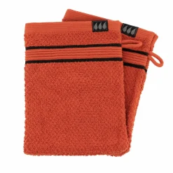 Linge De Bain|Gant De Toilette|TENDANCE Lot de 2 gants de toilette coton (15 x 21 cm) Black Line Joia / noir Terracotta