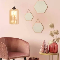 Accessoire Salle De Bain|Miroir|ATMOSPHERA Lot de 3 miroirs en métal (H26 cm) Hexagonal Or