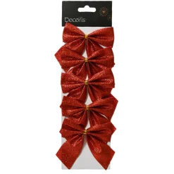 Décoration De Sapin|KAEMINGK Lot de 5 nœuds de Noël (H9 cm) Scintillant Rouge