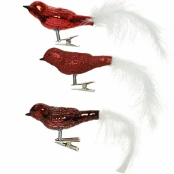 Décoration De Sapin|KAEMINGK Lot de 3 oiseaux en verre (H8 cm) Christmas Bird Rouge