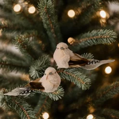 Décoration De Sapin|KAEMINGK Lot de 2 Oiseaux sur pince (L12 cm) Plume nature et crème Marron