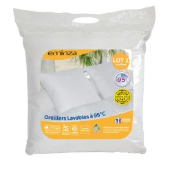 Couette, Oreiller, Traversin|EMINZA Lot de 2 oreillers carrés moelleux (60 x 60 cm) Lavables à 95 ° Blanc