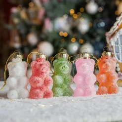 Décoration De Sapin|KAEMINGK Lot de 5 Oursons en verre (H8 cm) Bonbons Gourmandise Multicolore