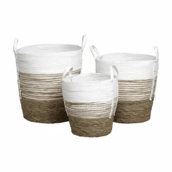 Panier Et Organisateur|Accessoire Salle De Bain|TENDANCE Lot de 3 paniers à linge (H47 cm) Seo Blanc