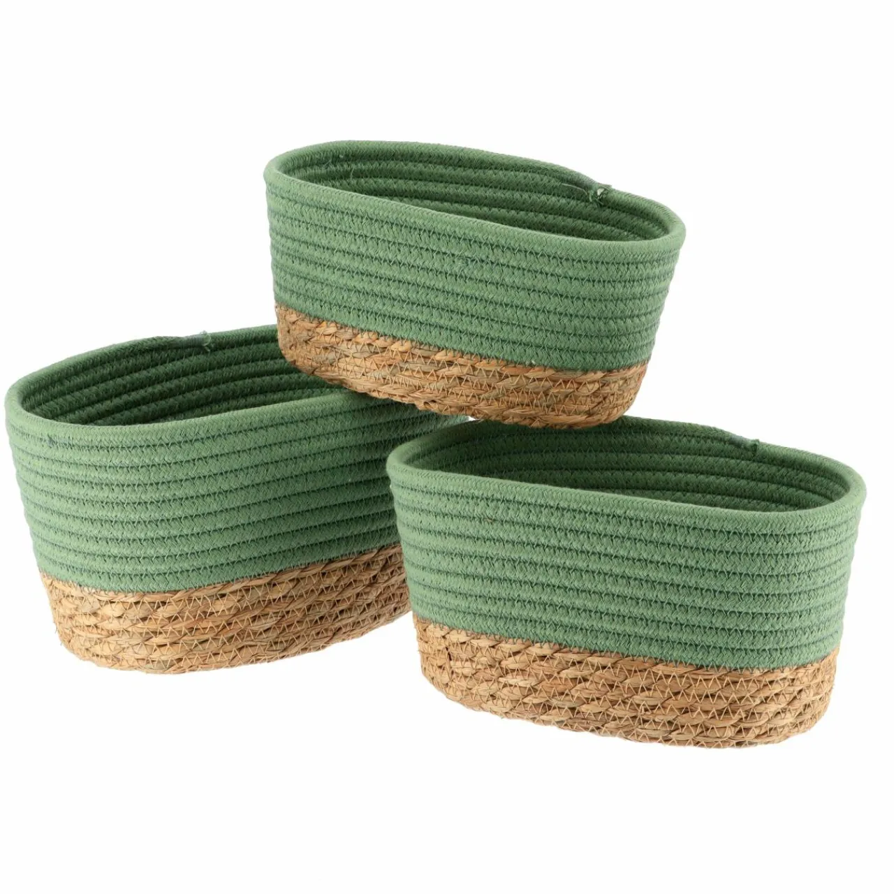 Panier Et Organisateur|Accessoire Salle De Bain|TENDANCE Lot de 3 paniers de rangement (H13 cm) Timeless Vert Vert kaki